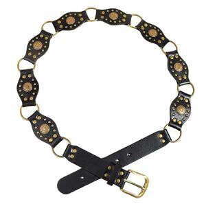 5549 Black Western Leather Belt Boho Disc Wide Brown Circle Country Vintage